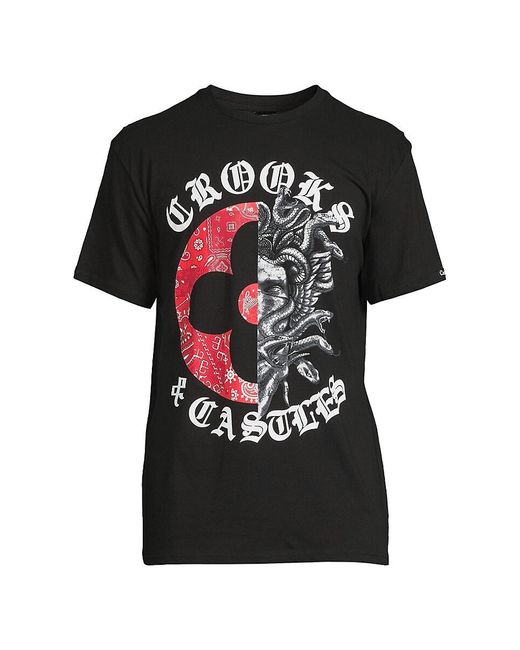 Crooks and Castles Black Half Lux Stone Paisley Graphic Tee for men