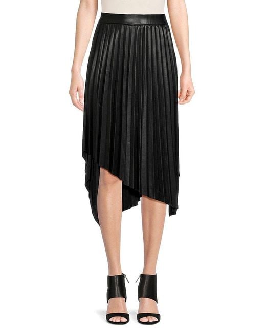 BCBGMAXAZRIA Pleated Faux Leather Midi Skirt in Black Lyst