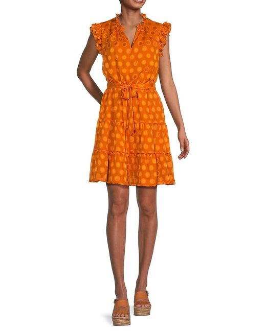 Nicole Miller Orange Ruffle Belted Mini Dress
