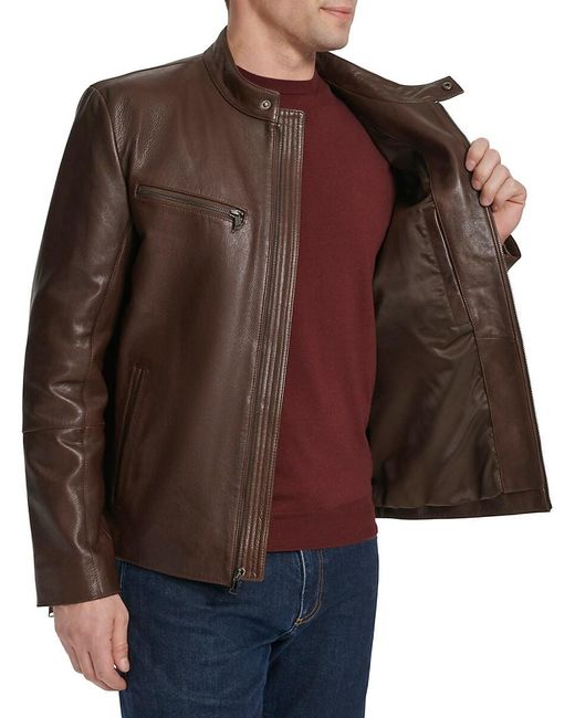 Cole Haan Brown Classic Leather Moto Jacket for men