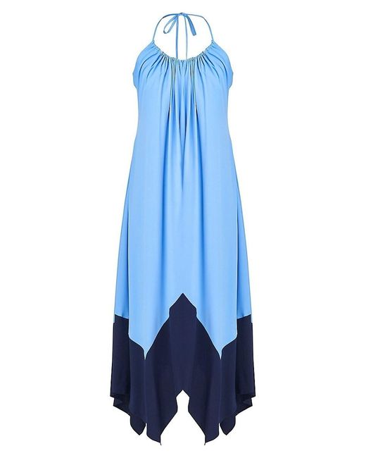 Halston Heritage Blue Two Tone Asymmetric Midi-Dress