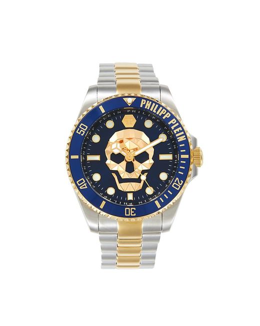 Philipp Plein Blue The $kull Diver 44mm Two Tone Stainless Steel Bracelet Watch for men