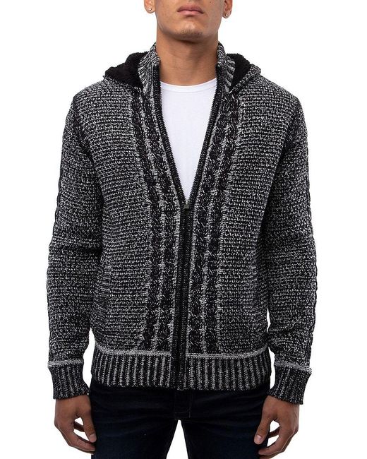 Xray Jeans X Ray Faux Shearling Hooded Cable Knit Sweater Jacket in ...