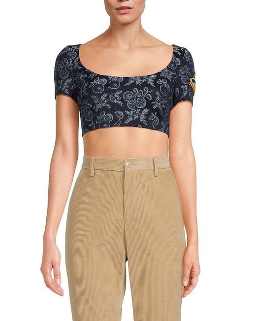 Etro Blue Floral Jacquard Crop Top