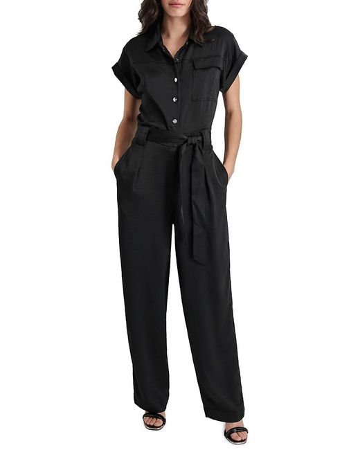 DKNY Black Button-Front Belted Jumpsuit