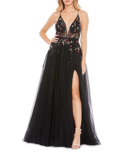 Mac Duggal Synthetic Floral Embroidered A-line Gown in Black | Lyst