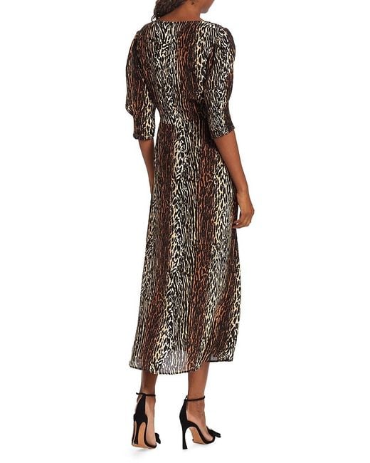 Rixo Brown Karen Animal Print Midi Dress