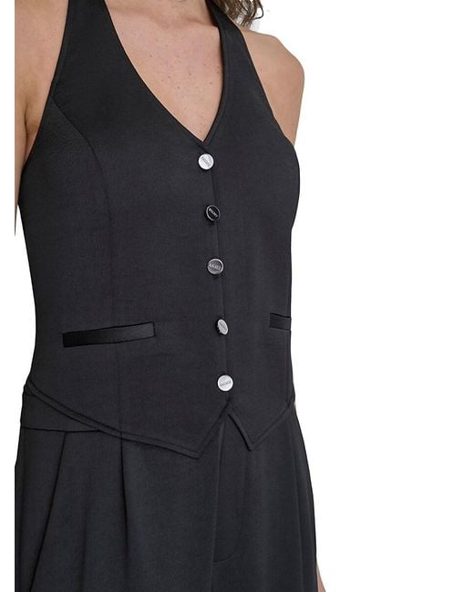DKNY White Sleeveless Tuxedo Jumpsuit