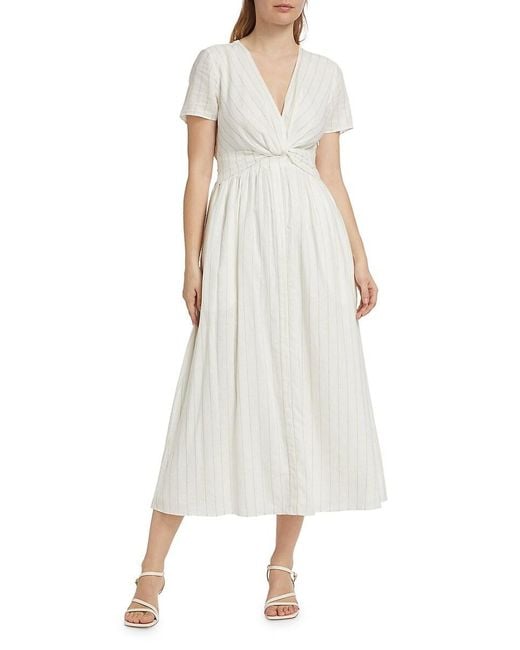 10 Crosby Derek Lam White Esmeray Striped Linen-Blend Midi-Dress