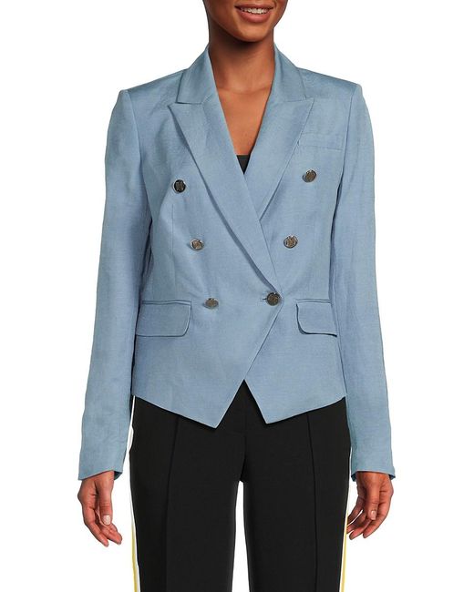 Karl Lagerfeld Blue Double-breasted Linen Blend Blazer