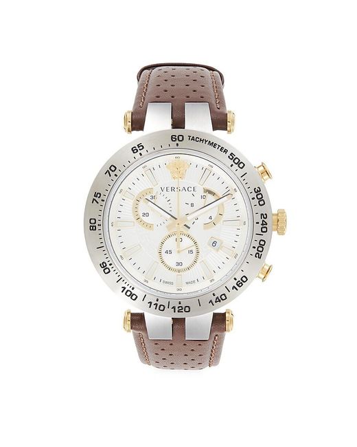 Versace White Bold Chrono 46mm Stainless Steel & Leather Strap Chronograph Watch for men