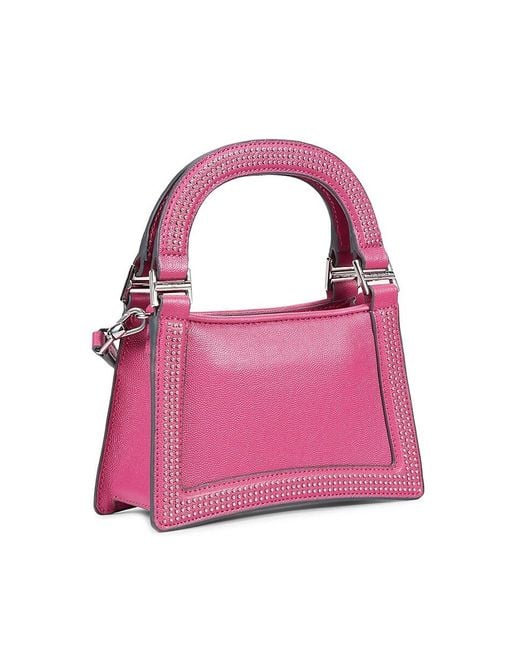 Karl Lagerfeld Pink Forine Embellished Logo Leather Shoulder Bag