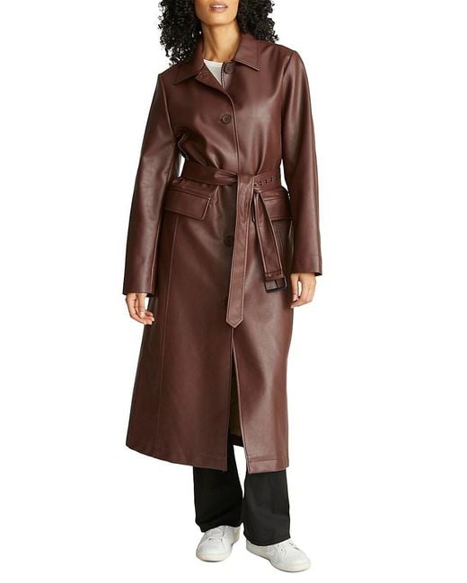 Leather belted shop trench coat
