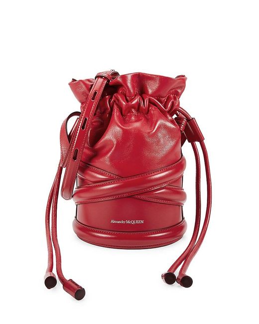 Alexander McQueen Red Mini Curve Leather Bucket Bag