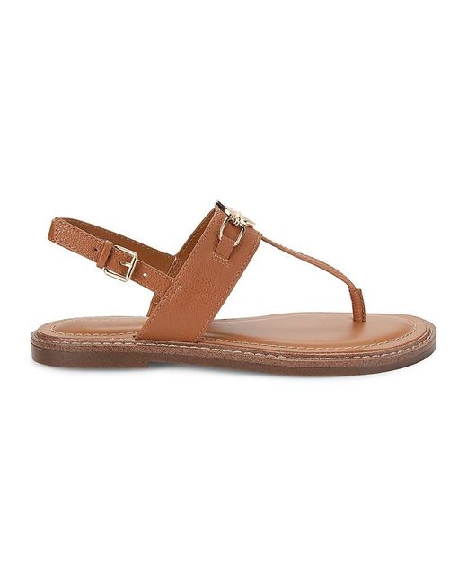 Tommy Hilfiger Brown Faux Leather Logo Thong Sandals