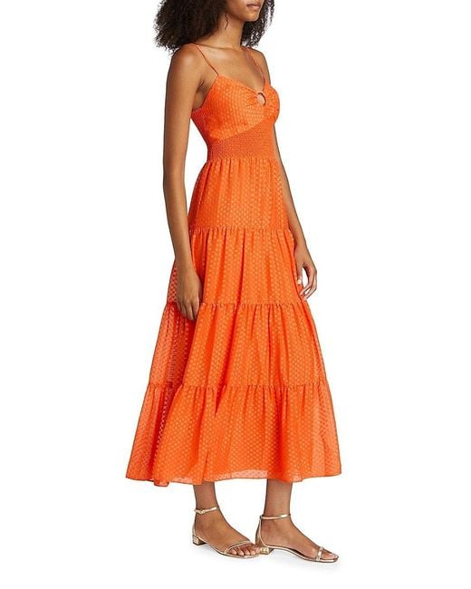 Alice + Olivia Orange Clea O-Ring Tiered Midi Dress