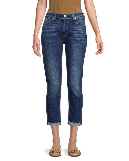 7 For All Mankind Josefina squiggle Straight Boyfriend Jeans in Blue | Lyst