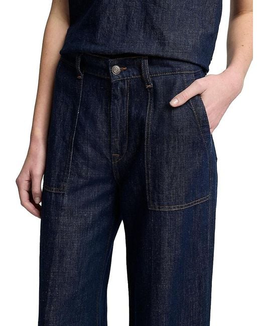 7 For All Mankind Blue Lotta Mid-Rise Wide-Leg Jeans