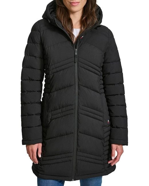Tommy Hilfiger Black Three-Quarter Puffer Coat