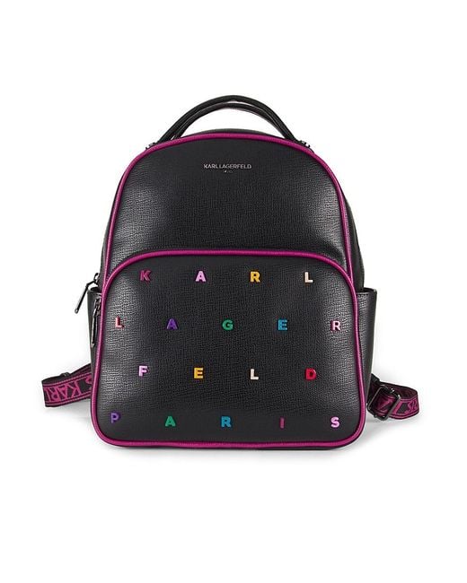 Karl Lagerfeld Blue Maybelle Embroidered Faux Leather Backpack