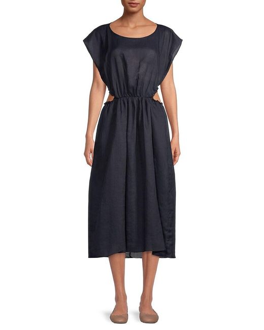 Rebecca Taylor Blue Cutout Silk Ramie Midi Dress