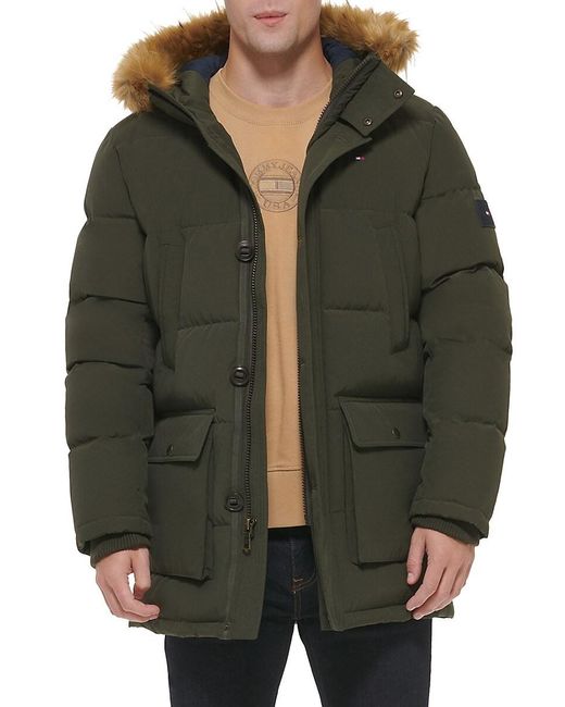 Tommy Hilfiger Green Artic Faux Fur Trim Hood Puffer Jacket for men