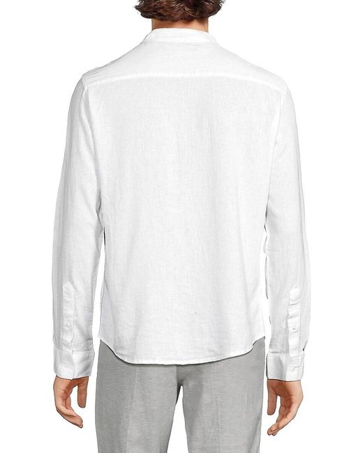 Saks Fifth Avenue White Band Collar Linen Blend Shirt for men