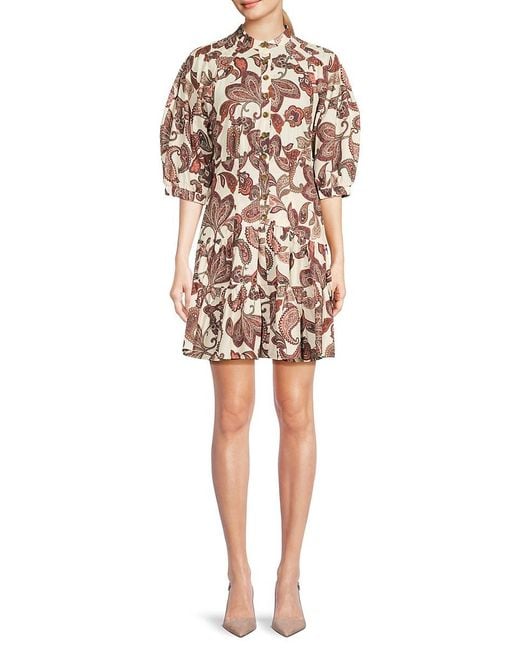 BCBGMAXAZRIA White Paisley Print Button-Front Minidress