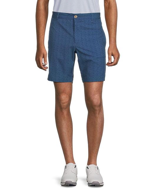 Tailorbyrd Blue Melanga Textured Flat Front Shorts for men