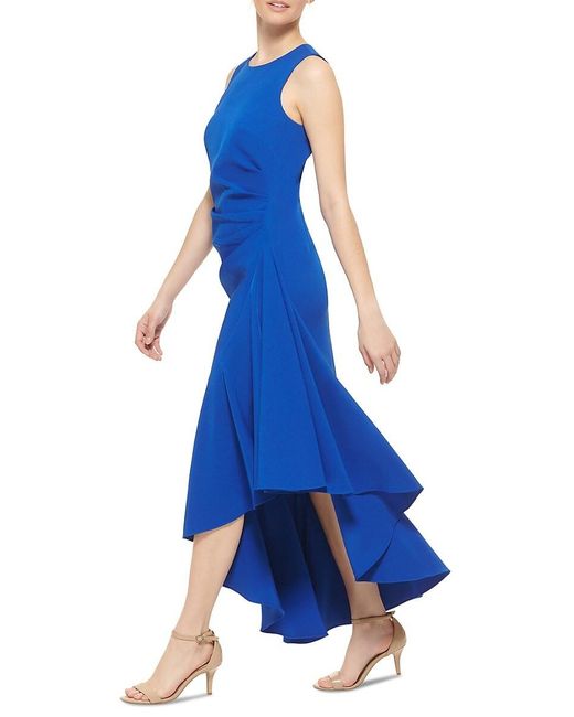Eliza J Blue Pleated Asymmetric Gown