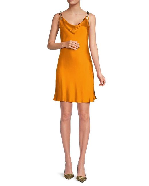 Cult Gaia Orange Nerida Cowlneck Silk Blend Mini Dress