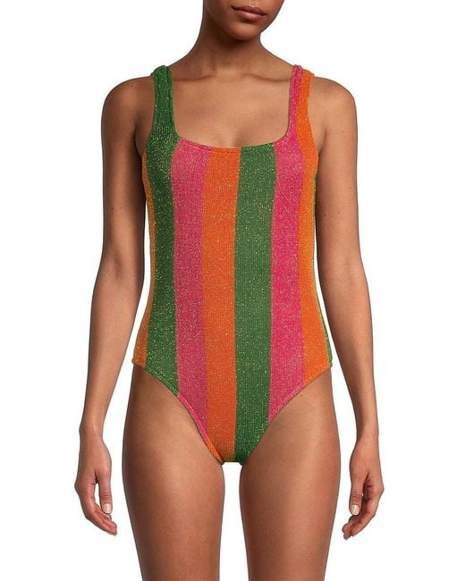 Farm Rio Red R22 Shimmering Striped One-piece Swimsuit