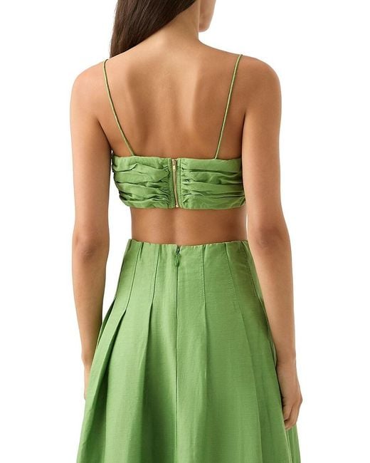 Aje. Green Thea Draped Linen Blend Crop Top