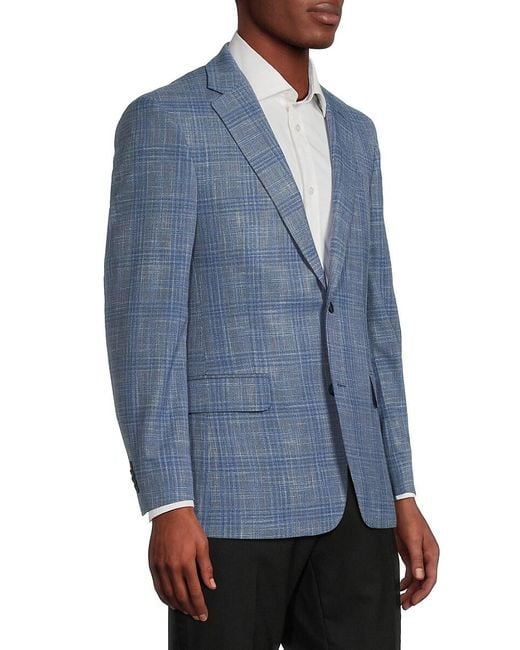 Saks Fifth Avenue Blue Windowpane Check Tailored-Fit Blazer for men