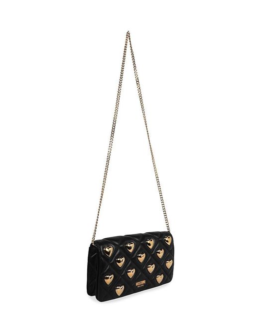 Moschino Black Heart Leather Chain Shoulder Bag
