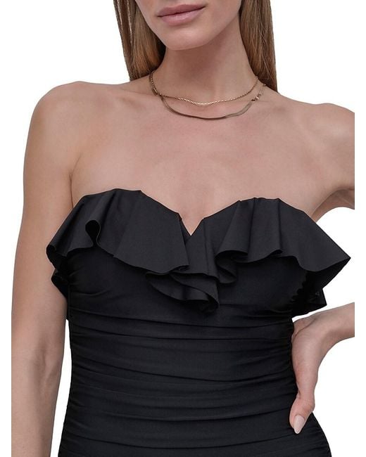 DKNY Blue Ruffled Bandeau One-Piece Swimsuit