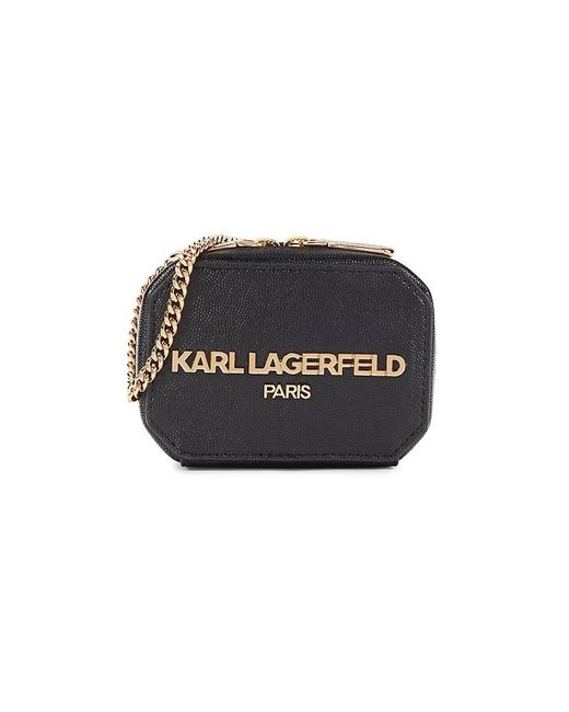Karl Lagerfeld Black Kosette Logo Leather Crossbody