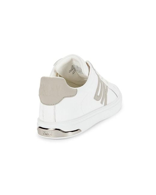 DKNY White Abeni Logo Leather Sneakers
