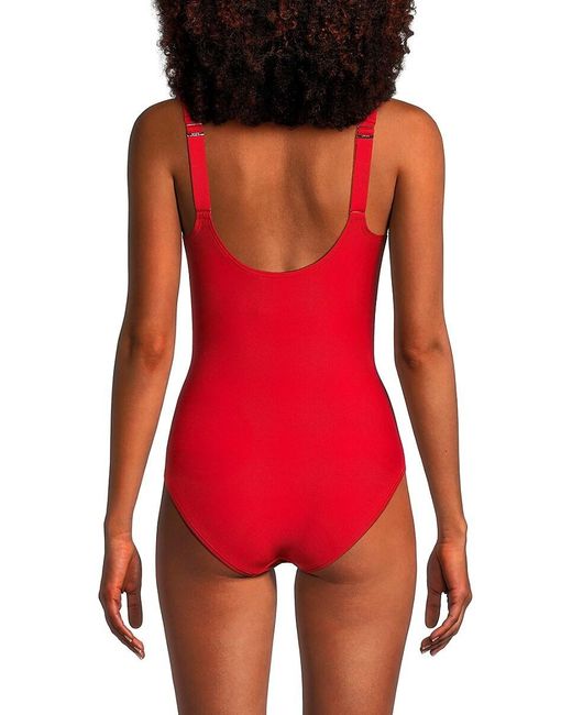DKNY Red Ruffled One Piece Swimsuit