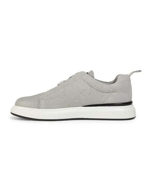 Karl Lagerfeld White Textured Low-Top Leather Sneakers for men