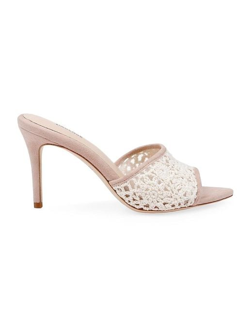 L'Agence Pink Armande 85mm Suede Crochet Mules