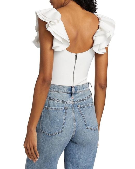 Alice + Olivia Blue Tawny Ruffle Bodysuit