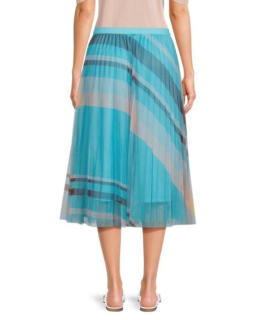 Wdny Blue Abstract Print Pleated Midi-skirt