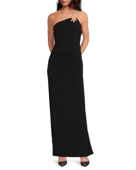 Hervé Léger Black The Genevieve One-Shoulder Gown