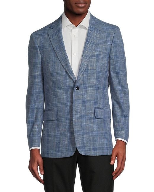Saks Fifth Avenue Blue Windowpane Check Tailored-Fit Blazer for men