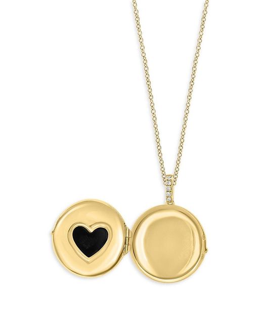 Effy Metallic 14k Yellow Gold, Onyx & Diamond Heart Locket Necklace