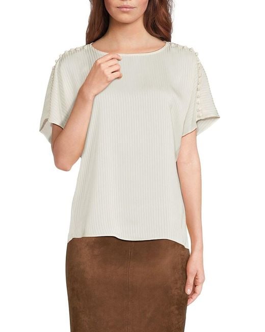 Calvin Klein White Striped Keyhole Top