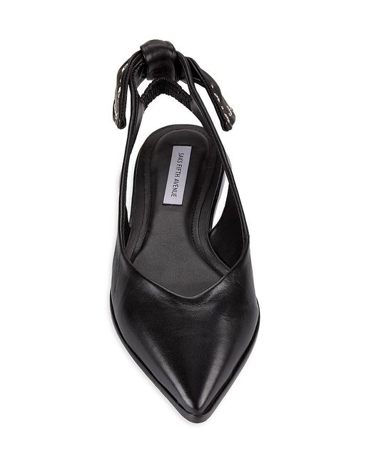 Saks Fifth Avenue Black Bow Slingback Leather Flats