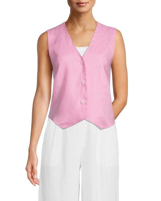 Saks Fifth Avenue Pink Solid 100% Linen Vest