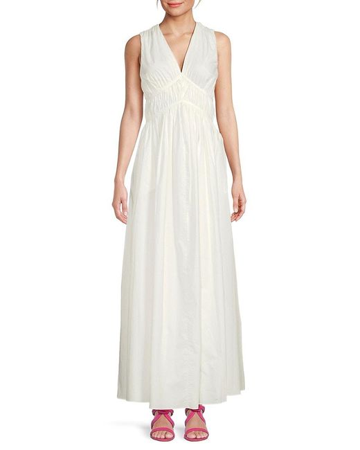 Brunello Cucinelli White 'Ruched Sleeveless Maxi Dress